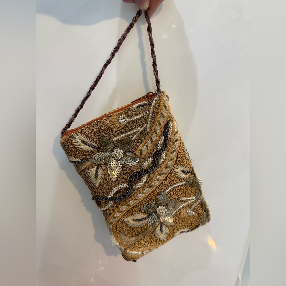 Fancy beaded purse evening bag gold